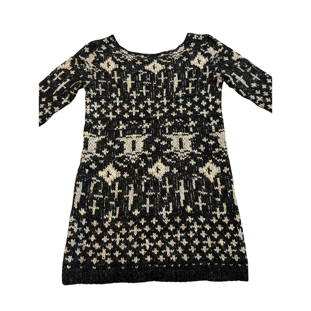Free People Fair Isle Sweater Dress XS Black Cream Chunky Knit Nordic Tunic
